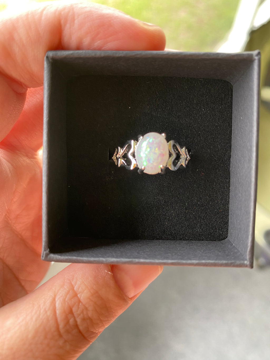 Opal ring with heart band